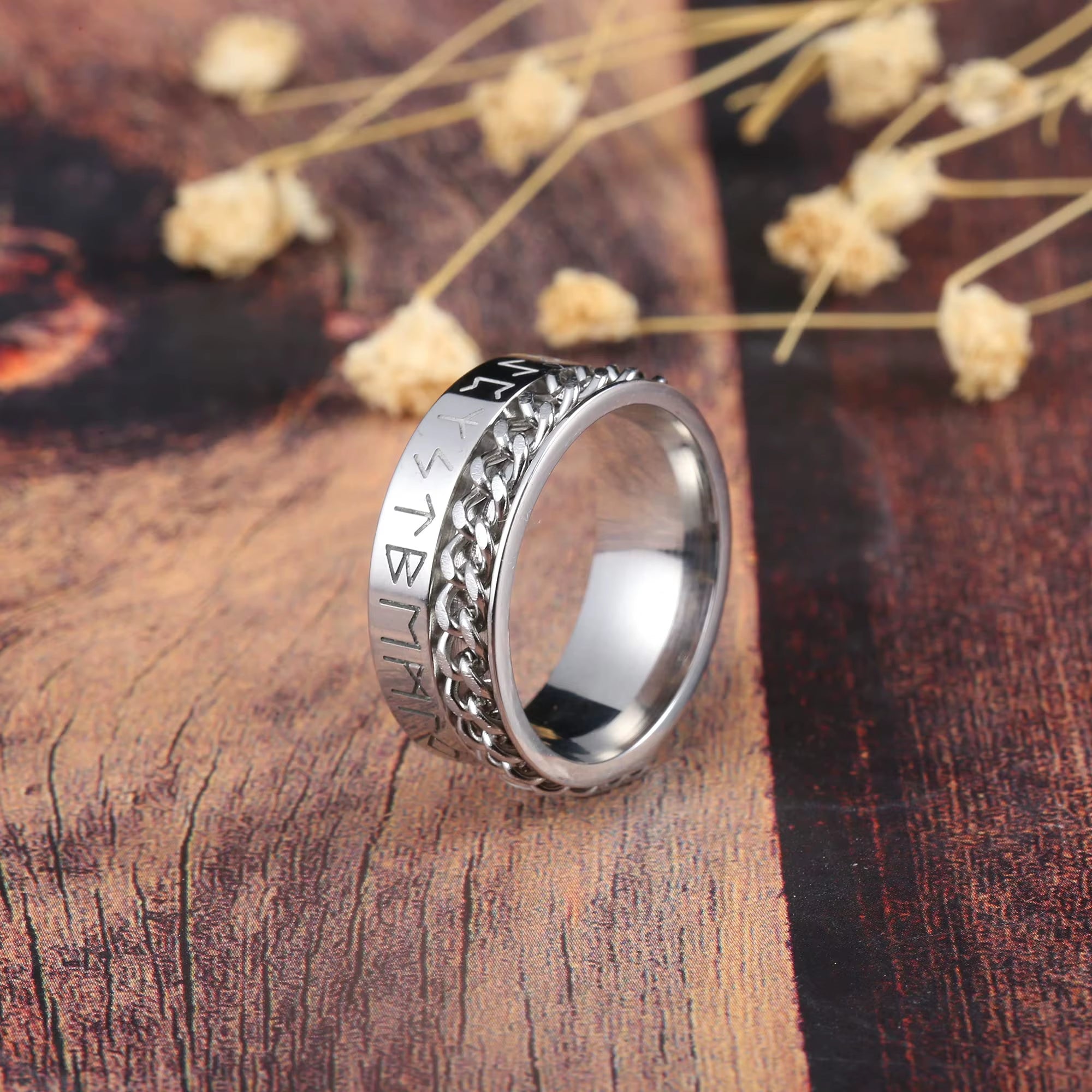 Fashion anti Stress Anxiety Ring Figet Spinner Rings for Men Women Retro Norse Viking Runes Ring Stainless Steel Rotatable Ring